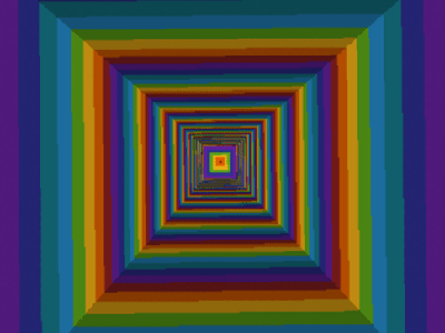 Rainbow MLG training map — a tunnel of concentric rainbow-coloured squares dropping away below